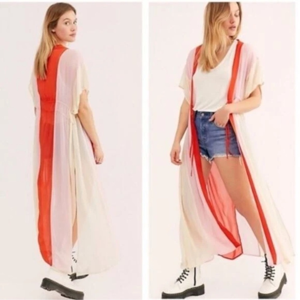 NFC X Free People Womens Sheer Chiffon Rainbow Long Kaftan Kimono Robe One Size